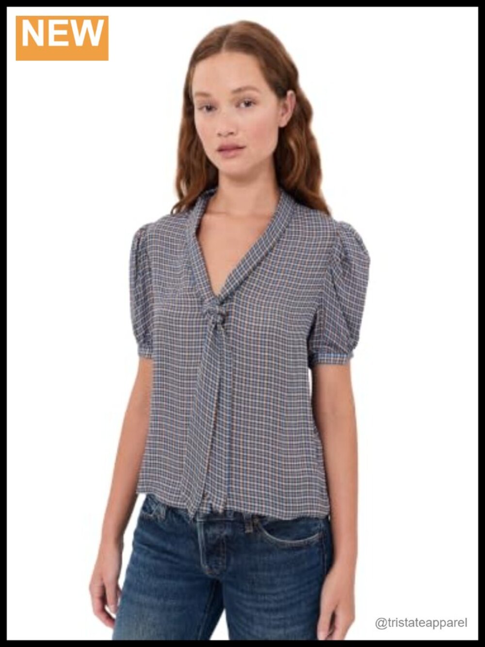FRAME The Sonnet Silk Blouse Collared Neck Short Sleeve Plaid